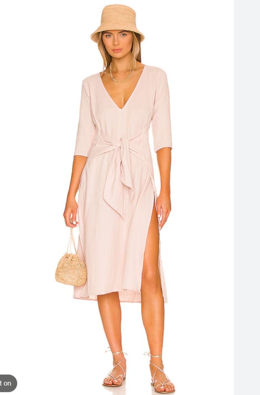 Tropic of C Antonia Front Wrap Dress in Blush size XS Gauze Tie Waist Midi